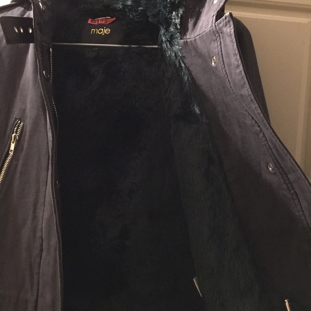 MAJE | Coat  with green fur lining and hood - Picture 8 of 16